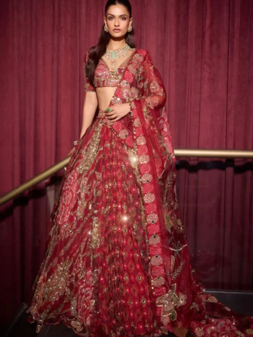 Mahima Mahajan Dark Red Lengha Ehlam with Veil (MMM-WF24-954) - Picture 9 of 12